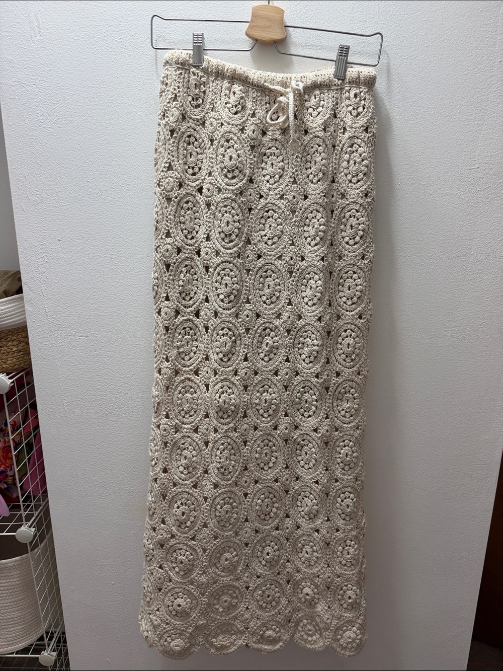 Crochet Maxi Skirt in Cream - Boho Knit Beach Skirt
